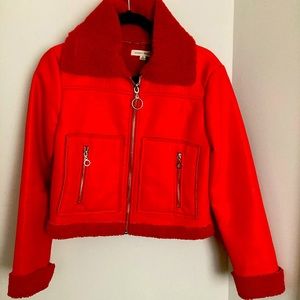 Red faux leather jacket